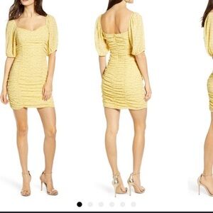 All in Favor Nordstrom yellow ruched floral dress medium